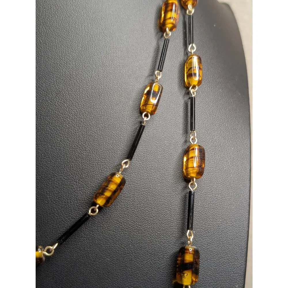 Vintage Amber Glass Black Bar Beaded 54